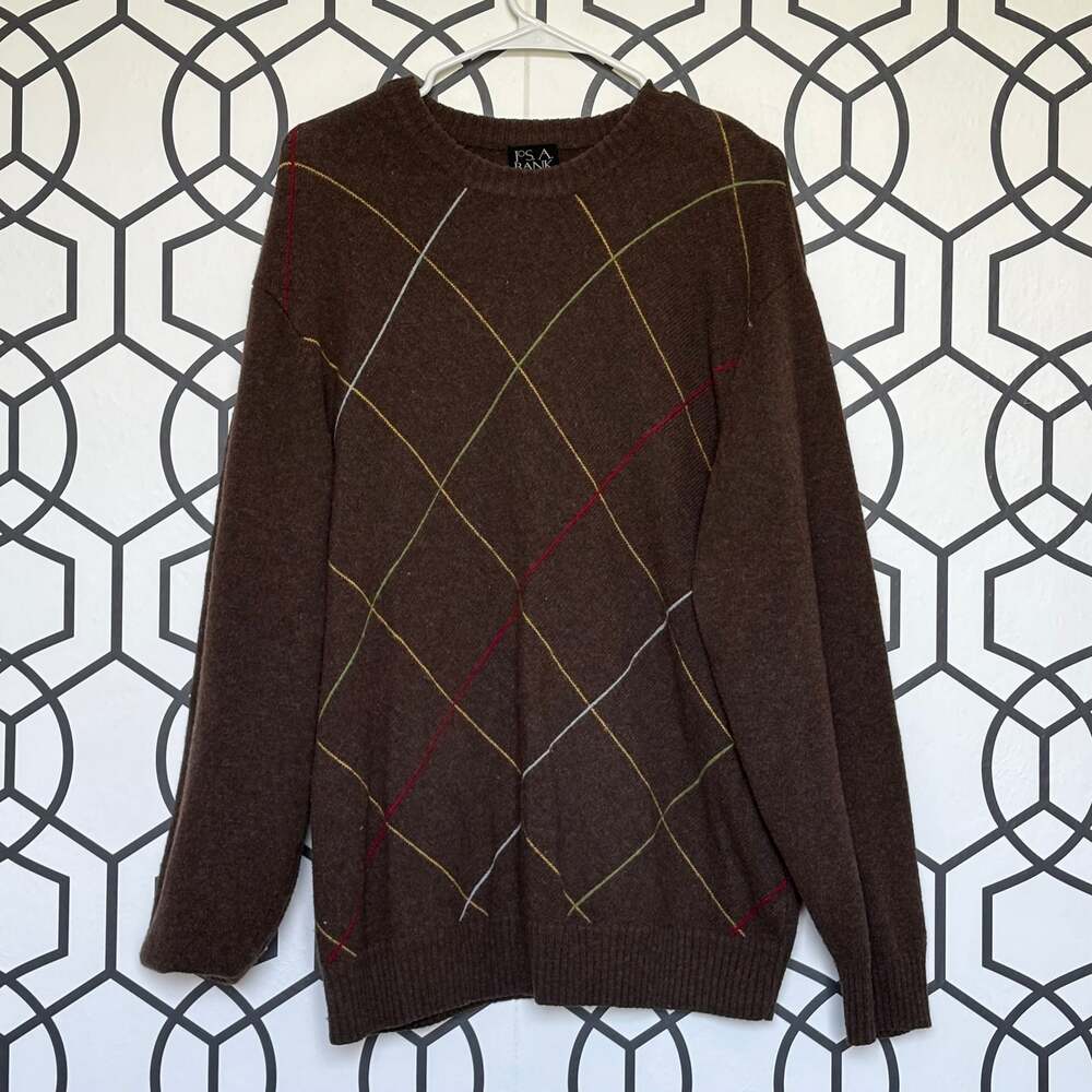 Joseph A Bank 80% Lambs Wool Brown Sweater Crewneck Mens Size XL